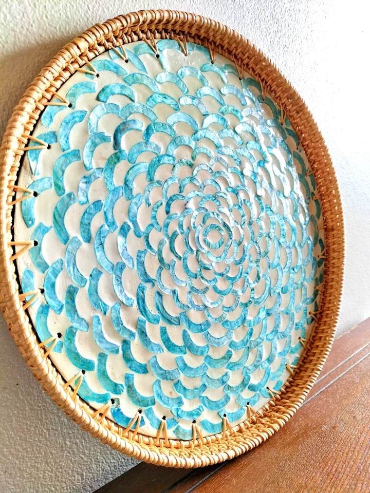 Mother of Pearl Rattan Handmade Serving Tray (Set of 2) - Image 4 of 4