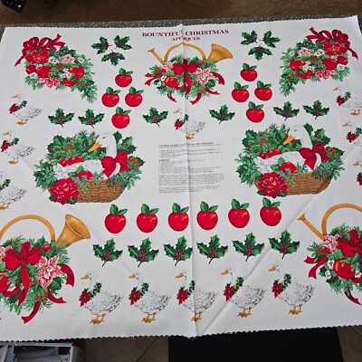 Bountiful Christmas Panel 35x43 VIP Cranston Applique Horn Goose Apple Holly