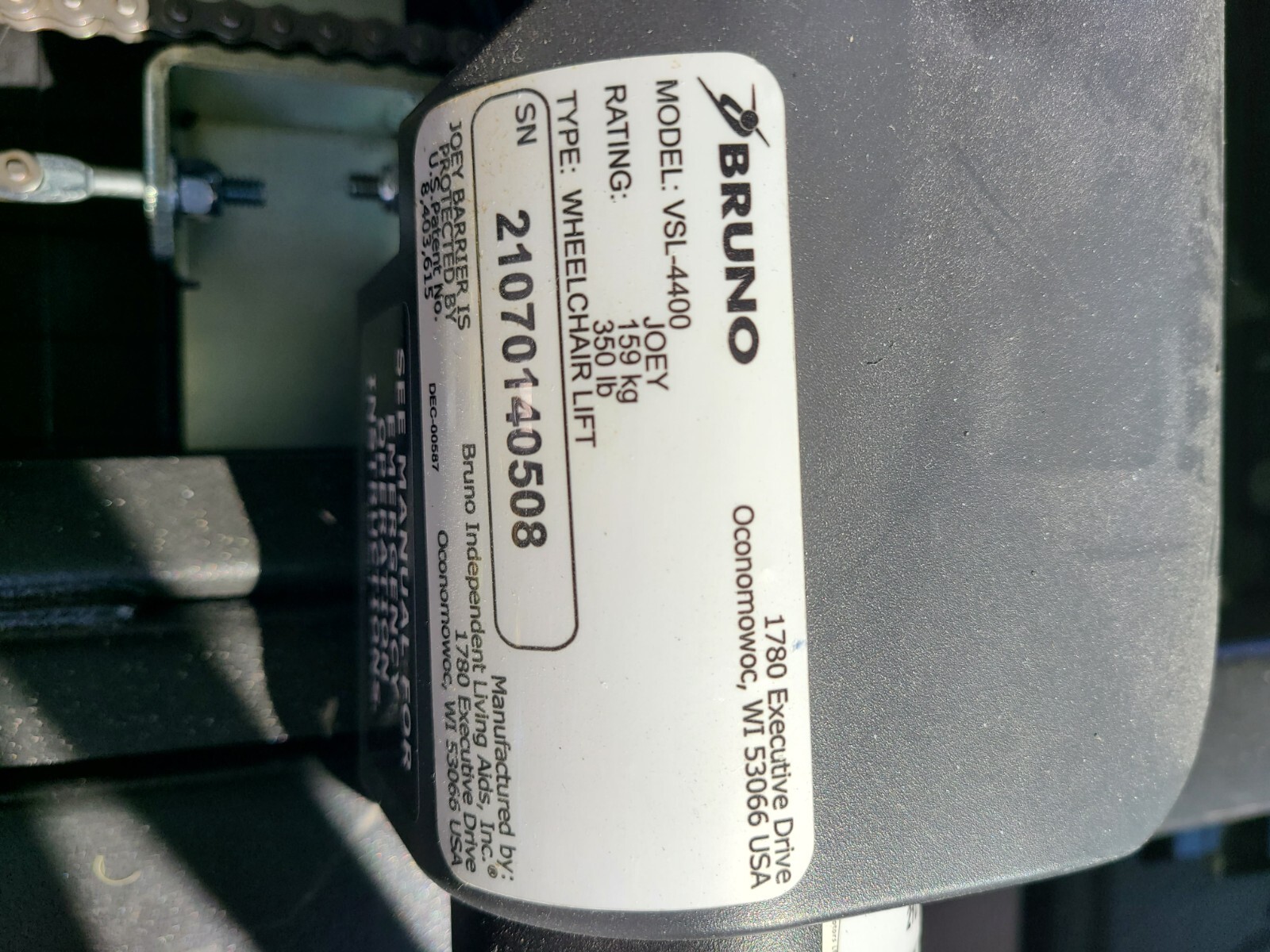 Bruno wheelchair Lift model VSL4400 eBay