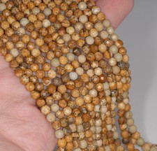 4MM PICTURE JASPER GEMSTONE FACETED ROUND LOOSE BEADS 15"
