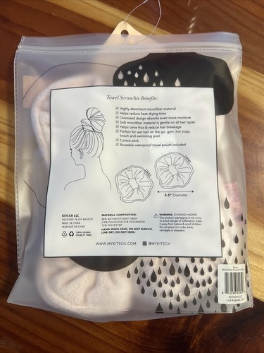 Kitsch Towel Hair Scrunchies Set 2 Blush Color Absorbent Tame Frizz Free Ship - Picture 2 of 2