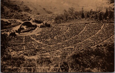 RPPC Sunrise Easter Service Cross 35,000 Hollywood Bowl CA c1930's Cars Postcard