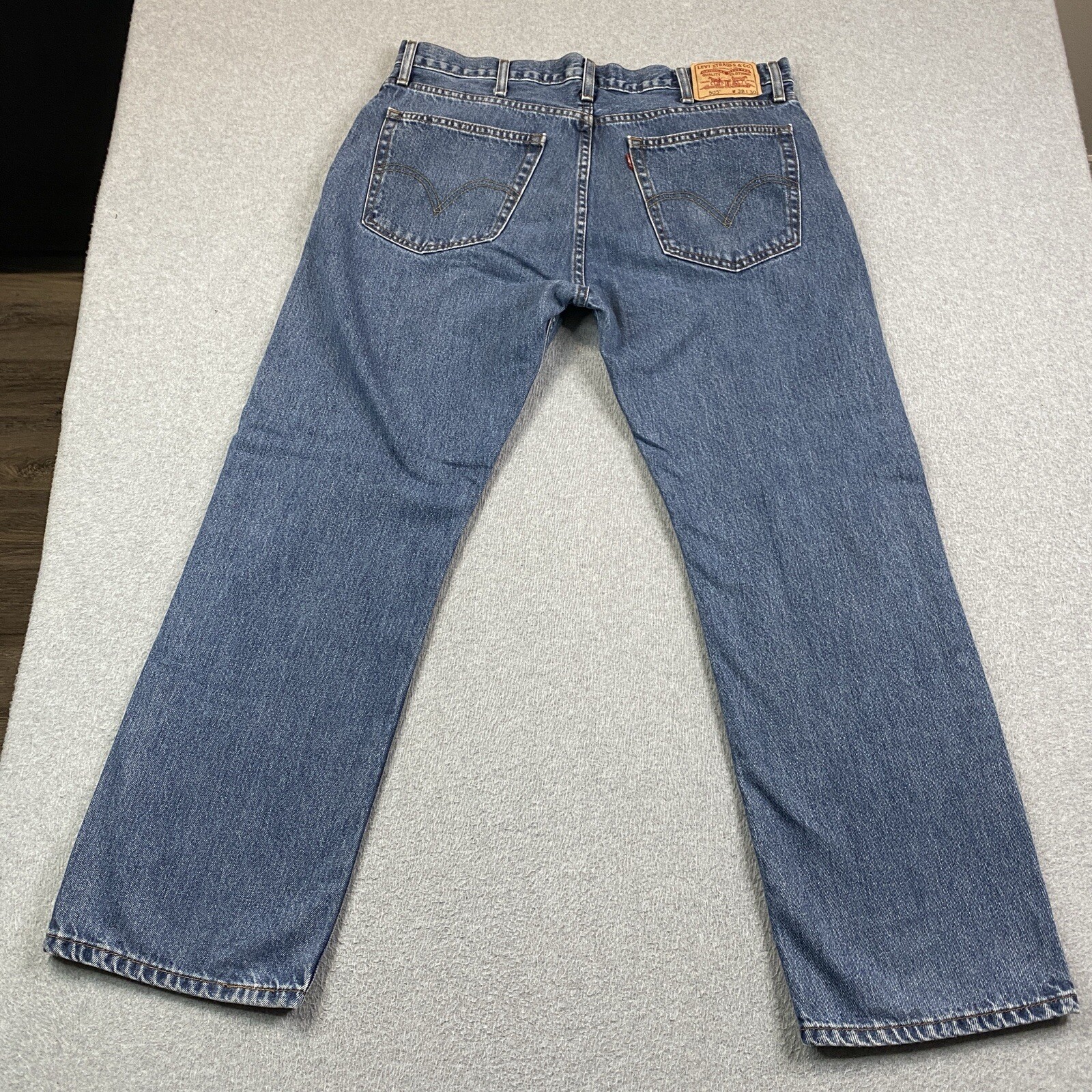 Levis 505 Jeans Mens 38x30 Regular Straight Blue Denim Cotton Western Casual Dad