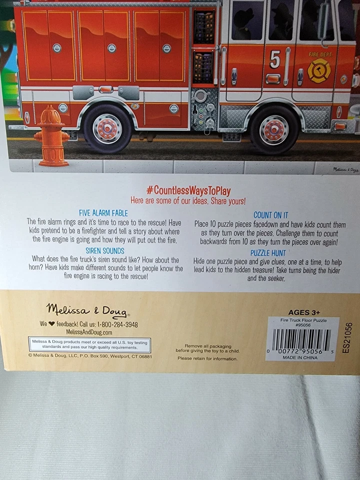 Rompecabezas de piso para camión de bomberos Melissa & Doug 36 piezas - tamaño 34 pulgadas x 22,7 pulgadas - edades 3+ NUEVO Foto 4 de 4