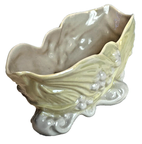 Belleek oval bowl planter trinket dish yellow cream - Picture 5 of 8