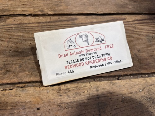 Advertising Clip Sign Vintage Farm Pig Hog Cow Horse Dead Redwood Falls MN Minn - Picture 2 of 9