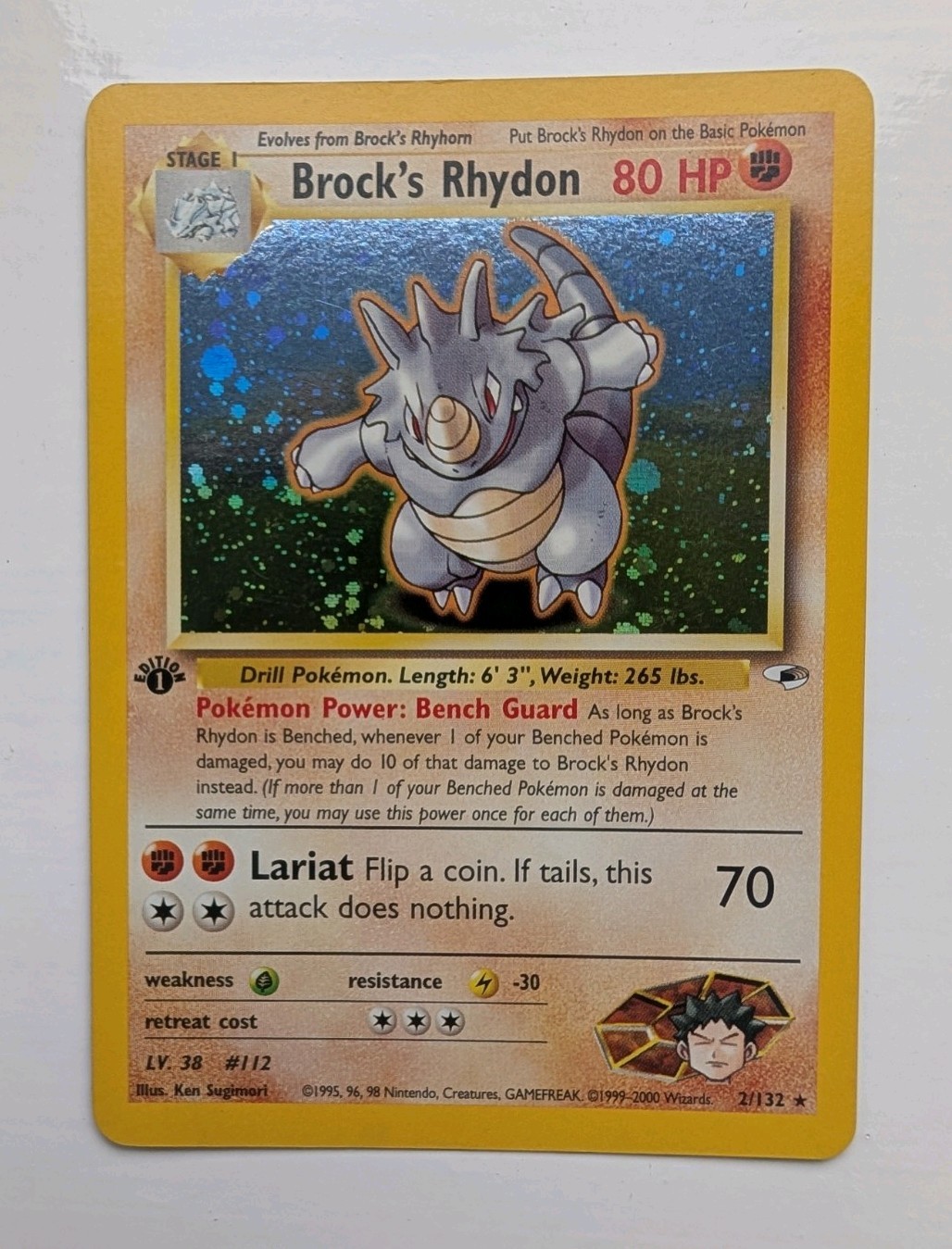 Brock's Rhydon 2/132 Holo - 1st Edition - NM Clean Holo - Pokemon Gym Heroes