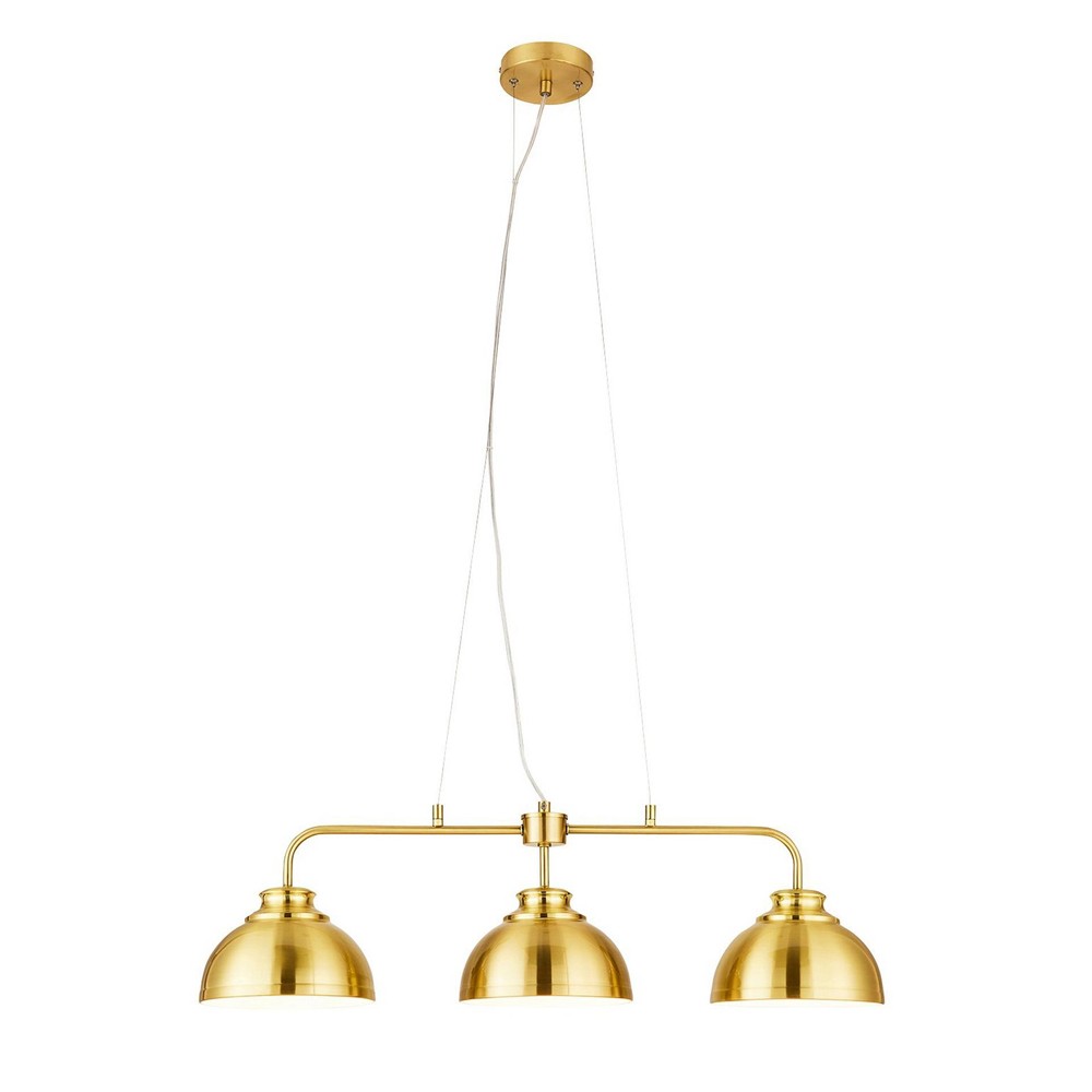 Litecraft Brooklyn 3 Light Industrial Diner Style Ceiling Pendant - Satin Brass