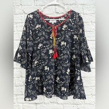 Jade by Johnny Was Silk Blouse Paisley Floral Blue Red Small