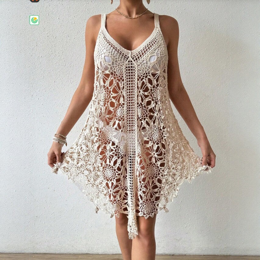 crochet beach dresses Knitted Hollow Out Dress I Boho Dress I Love that Boho outs offer a stylish yet comfortable fit Womens White Crochet Beach Dress