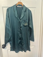 VTG 90's Victorias Secret Button Green Nightgown Sleep Shirt Liquid Satin Medium