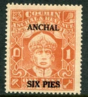 India (Cochin) 1942-44 Litho 6p/1a type 23 SG 81a hinged mint (cat. £325) 'B'