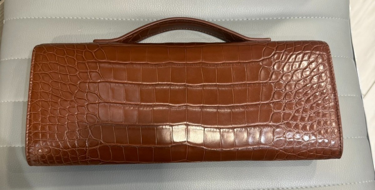 Bottega Veneta Andiamo Alligator Clutch Brown GHW | eBay