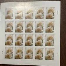 2011 USPS SHEET OF 20 FIRST CLASS FOREVER STAMPS WHITE ROSES WEDDING FLOWERS 78 