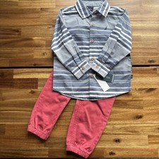 Nautica Boy  s Set Pull On Pants / Button Down Shirt Size 3T Preppy School NEW