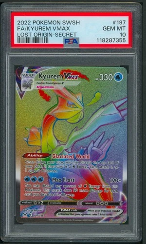Pokémon SWSH Lost Origin Kyurem VMAX Rainbow Rare Secret 197/196 PSA 10