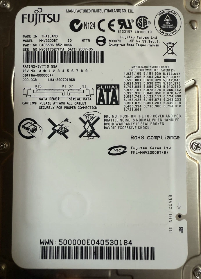 Fujitsu MHV2200BT- 200GB Laptop Hard Drive - SATA - CA06596-B52100SN - Image 4 of 4