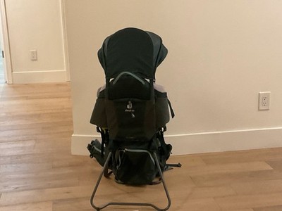 Deuter Kid Comfort Child Carrier Hiking Backpack Green Gray Sun Canopy