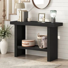 Console Table, 39.4'' Black Entryway Table for Hallway, Narrow Sofa Table Beh...