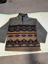 Right Moves Vtg Sweater Mens L Gray Southwestern Fleece 1/4 Zip Pullover - BA25