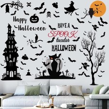 Halloween Wall Decals - Tall Ancient Castle Bats Decor for Home, Window, Kids...