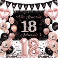 18. Geburtstag MäDchen Deko, Schwarz Rosegold Ballons Hintergrund Banner