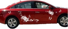 1 Set Car Auto Body Sticker Butterfly Flower Vine Pattern Self-Adhesive White