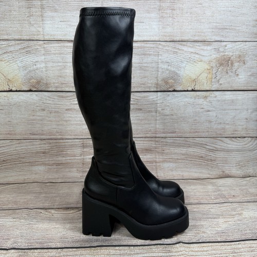 Madden Girl Theresa Lugged Sole Ultra High Heel Knee Boots 7.5 Gothic Vegan - Picture 6 of 19