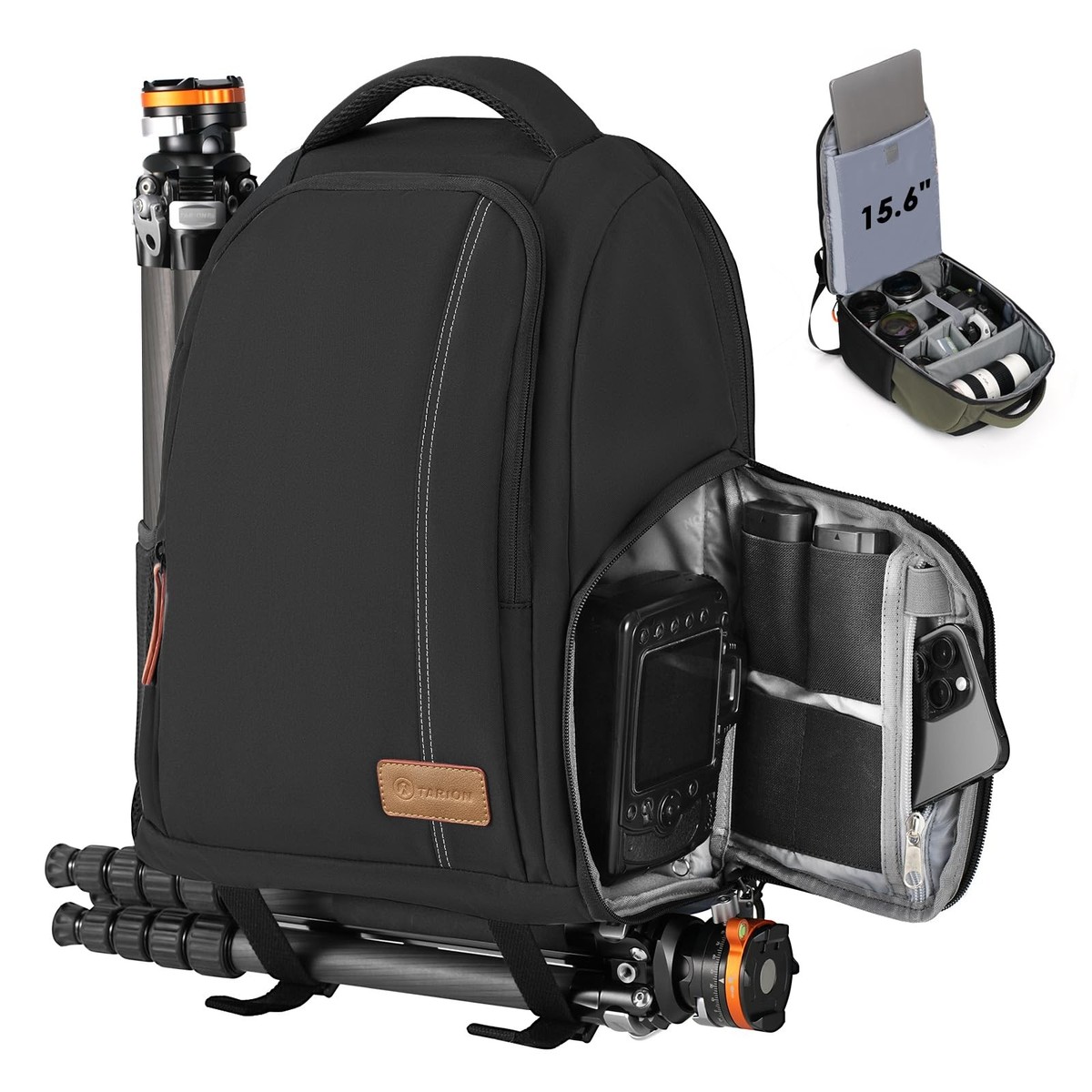 15 laptop camera backpack Professional Camera Backpack Black with 15inch Laptop Compartment and Rain  Cover