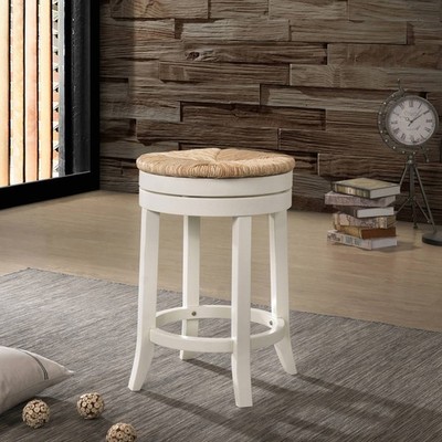 Irving 24'' Antique White Wood and Rush Swivel Counter Stool