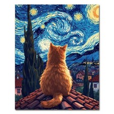 Paint By Numbers Kit Starry Cat For Adults Canvas DIY Wall Decor 16x20 Inch