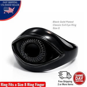 Authentic Black Gold Plated Evil Eye Ring Size 8 Signet Statement Protection Jewelry
