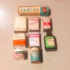 Vintage drugstore tins lot: Band-Aid, McKesson Foot Powder, Boric Acid lot of 9
