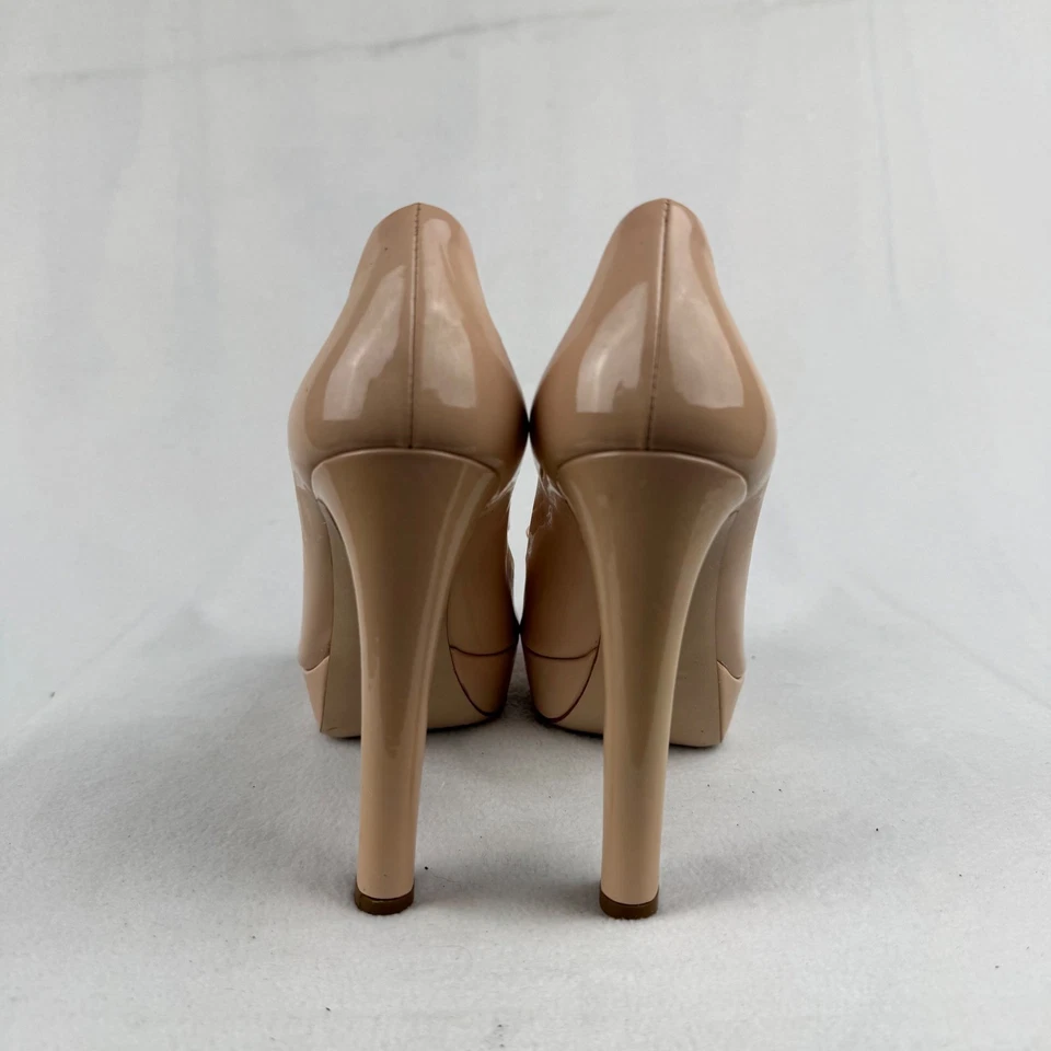 Miu Miu Womens Nude Beige Patent Leather Peep Toe Platform Bow Heels Size 37 - Image 4 of 4