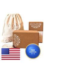 Boho Flow Cork Yoga Block Set 2 Pack Bag Portuguese Yoga Blocks Non-Slip