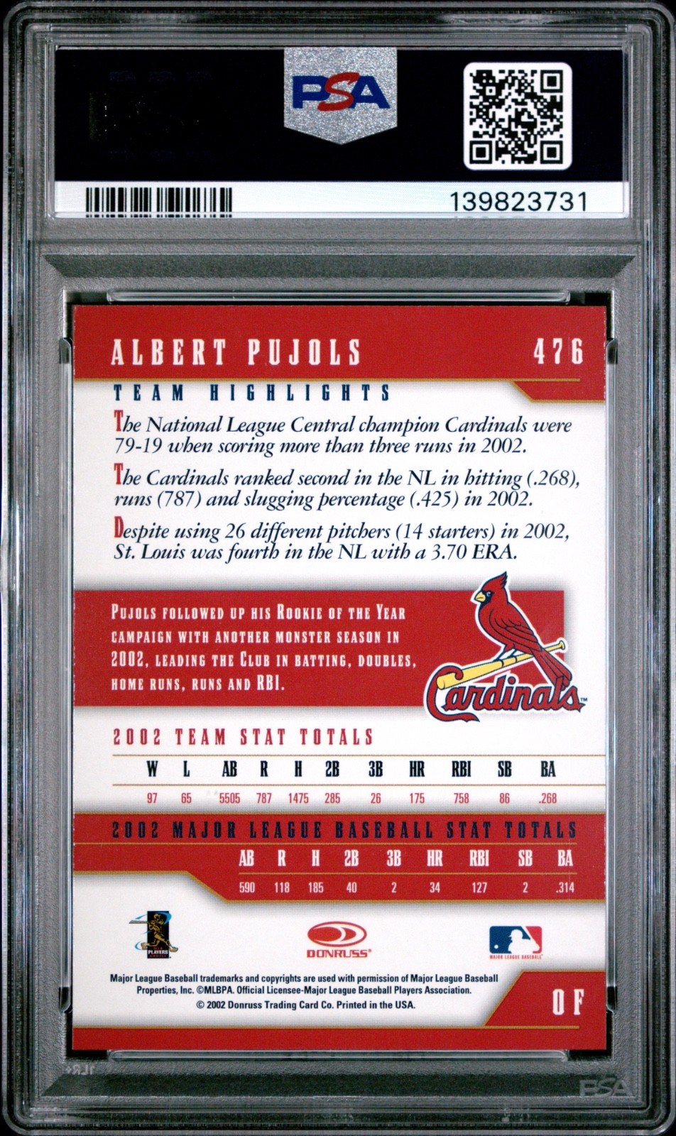 2003 Donruss Team Heroes Albert Pujols GLOSSY PSA 9 MINT! 🔥 Low pop! view 2