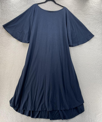 Pure by Ulla Popken Dress Womens 28/30 Blue Organic Cotton Oversized Kaftan Tie