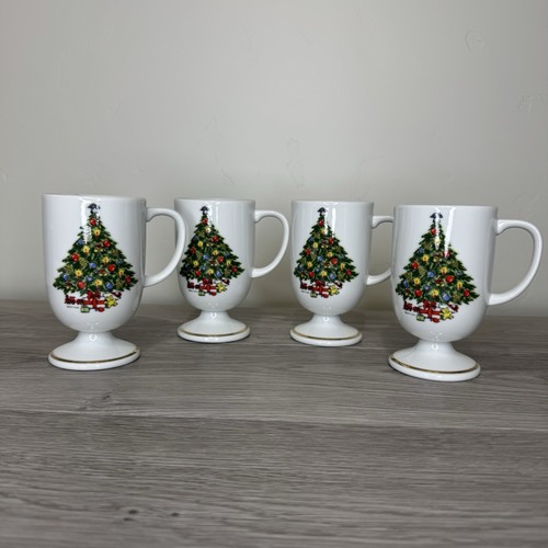 Juego de 4 tazas pedestal de cerámica para árbol de Navidad Mount Clemens fiesta navideña - Imagen 2 de 19