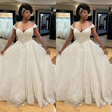 Luxury Wedding Dresses Off The Shoulder Lace Appliques A Line Bridal Gown
