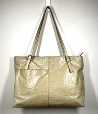HOBO International Tote Bag Beige Ostrich Leather Handbag Large Carryall Boho