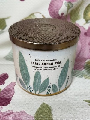 NEW Bath & Body Works BASIL GREEN TEA 3 wick Candle