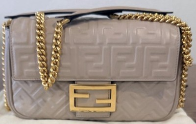 Fendi Baguette Shoulder Bag Medium Beige Leather