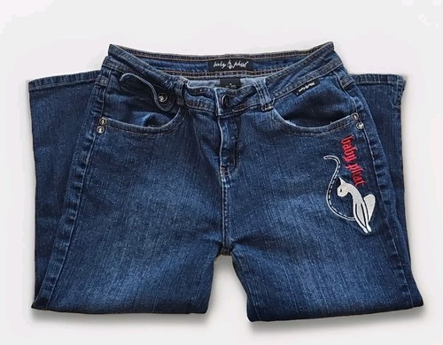 Baby Phat Girlz Vintage Embellished Logo Blue Jean Crop Capri Pants | Size 16 - Picture 8 of 14