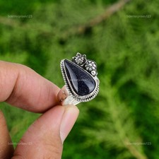 Gift For Her 925 Silver Natural Blue Sunstone Multi Stone Flower Adjustable Ring