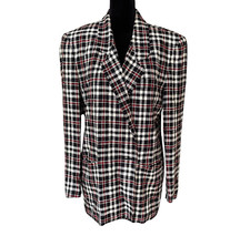 Vintage Liz Claiborne Plaid Oversized Blazer Womens Sz 4 Rayon Missing 2 Buttons