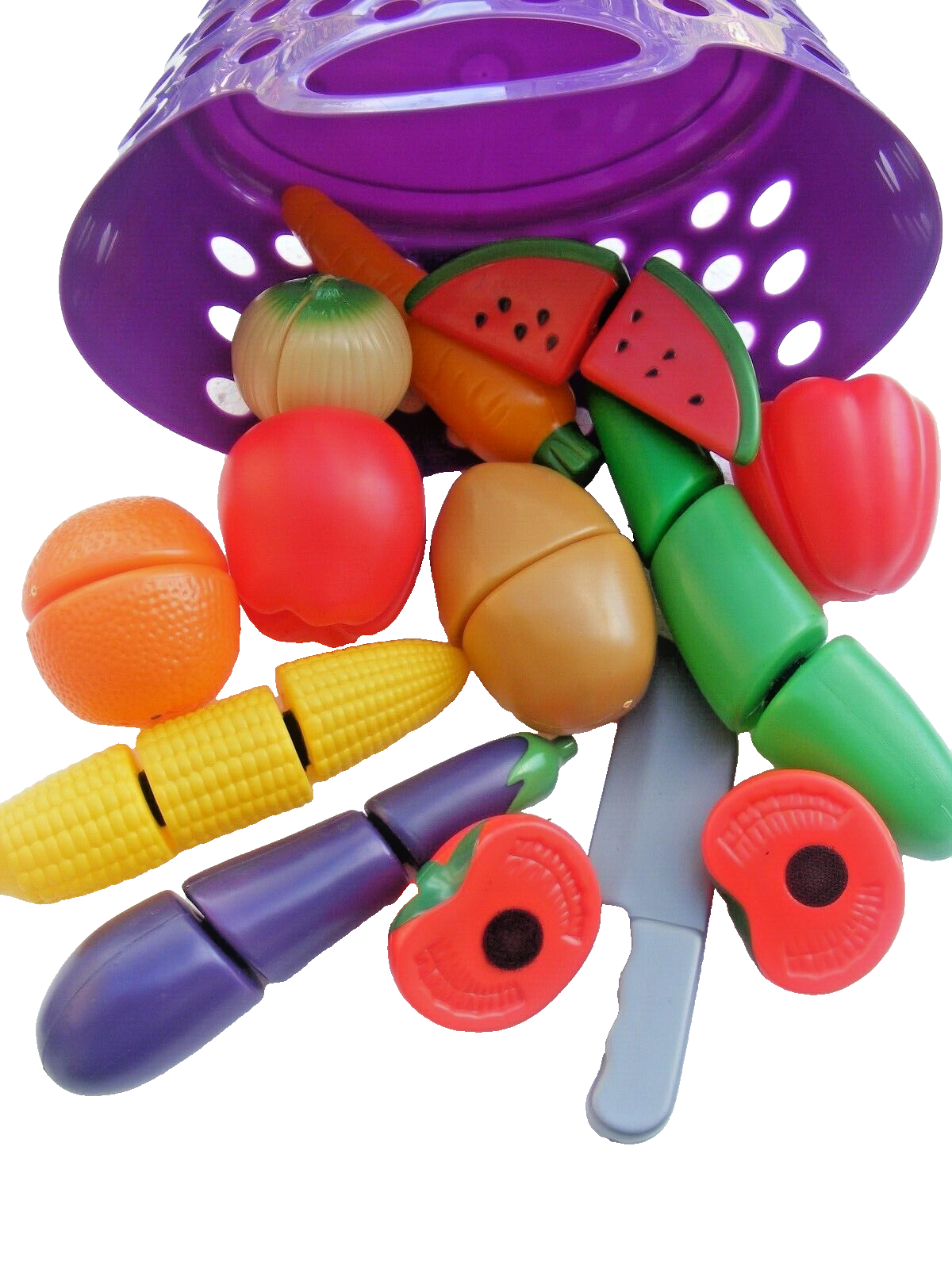 Life Size Cutting Fruit & Veg in Basket 12 pcs Cut & Play Toy Food Pretend Play