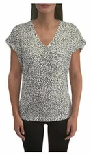 BOBEAU WOMENS COLLECTION SHORT SLEEVE ANIMAL PRINT SHIRT(LEOPARD OATMEAL S )NWOT