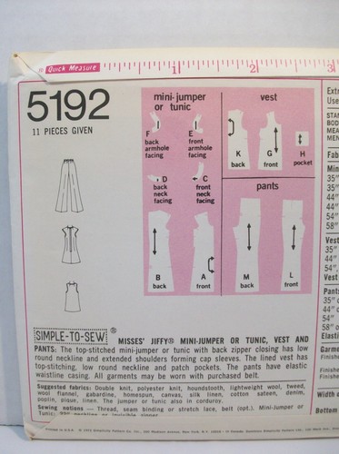 Simplicity Jiffy Pattern 5192 Miss Talla 16 Mini-Jumper Túnica Chaleco Pantalones Coordinado - Imagen 8 de 11