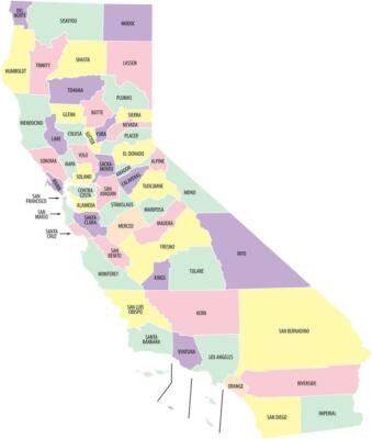 CALIFORNIA STATE COUNTY MAP GLOSSY POSTER PICTURE PHOTO los angeles la cool 2267