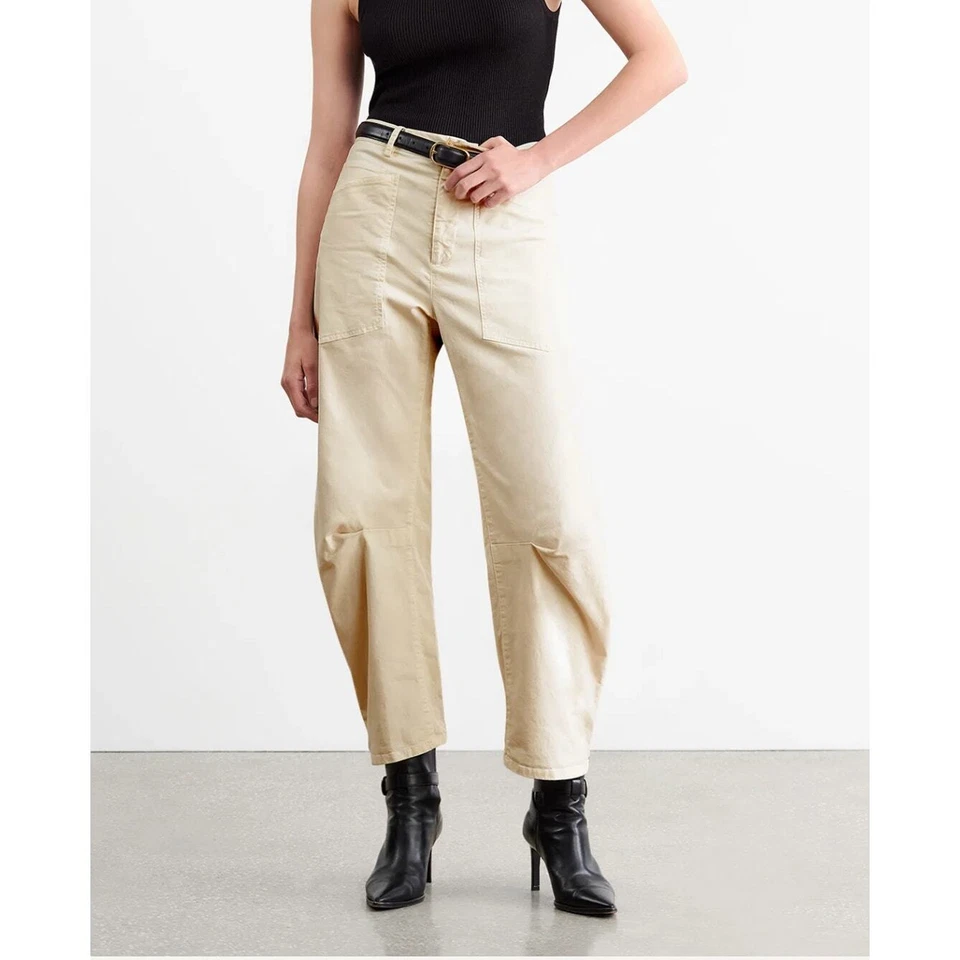 Pantalón Nili Lotan Shon Pata de Barril Curvada Arenisca Beige Tostado 10